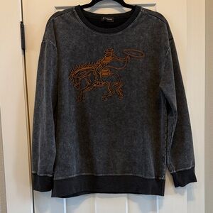 Vintage-Inspired Charcoal Crewneck Sweatshirt with Western Embroidery